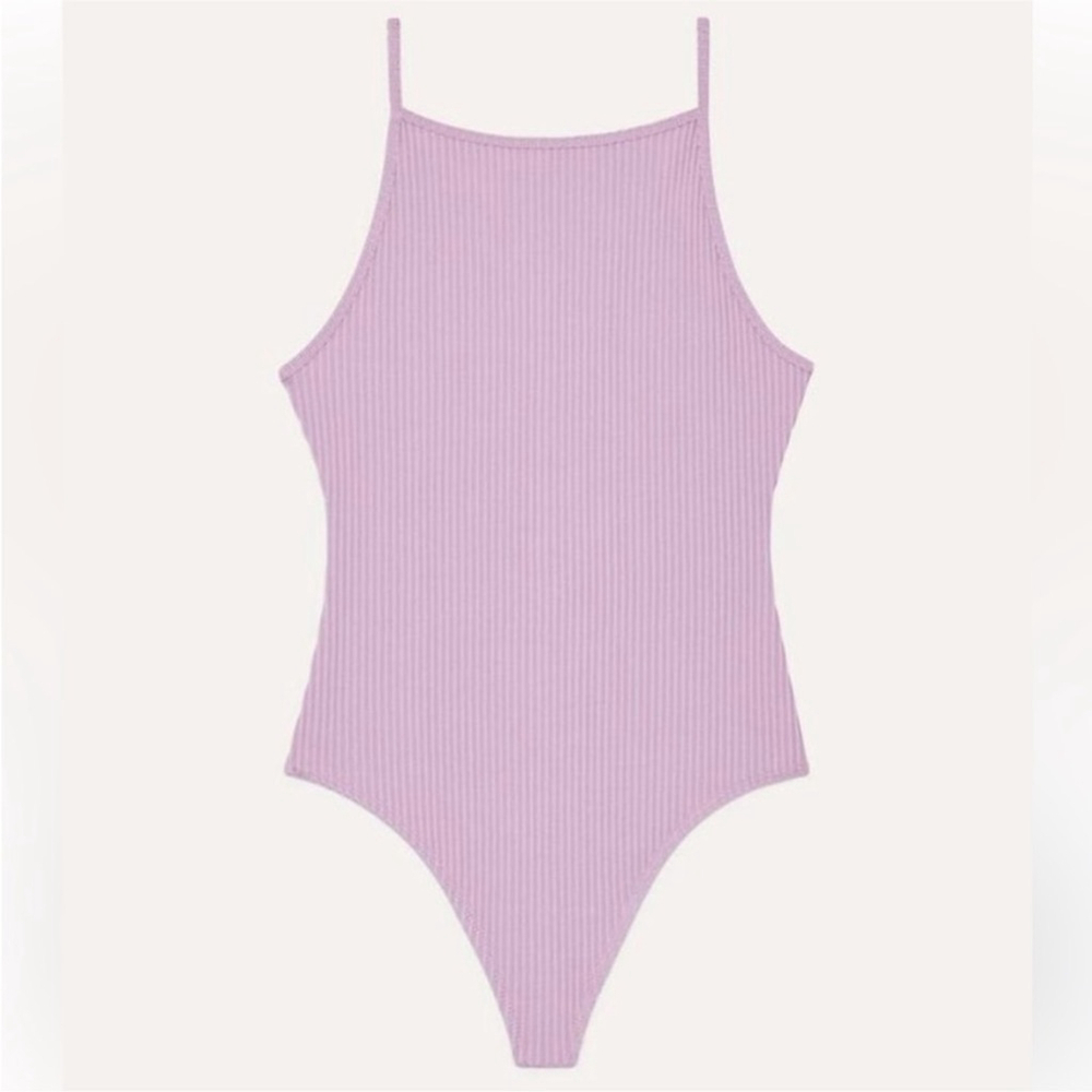 Ribbed Lilac High-Cut Tank Bodysuit